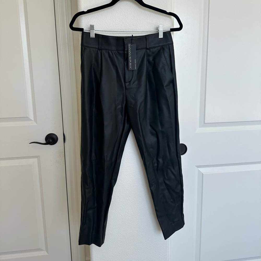 Banana Republic Vegan Leather Tapered Pleated Pants
